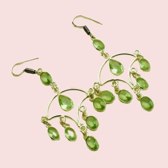 Peridot Gemstone Sterling Silver Drop Dangle Earrings - Picture 1 of 1